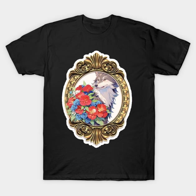 Lone Wolf With Flowers T-Shirt by LycheeDesign